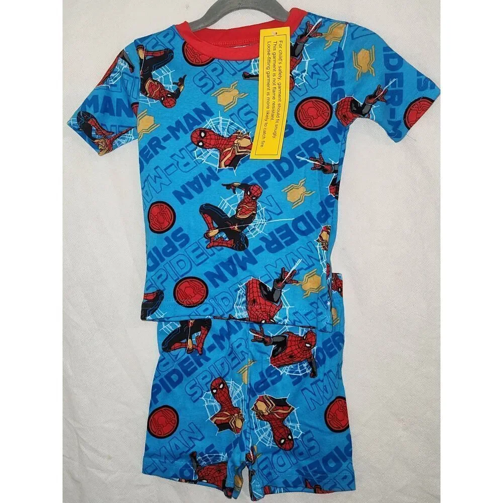 Lot of 2 Size 4T Toddler Boys Spiderman Pajamas Shirt Shorts PJ Set Red and blue - Picture 3 of 14